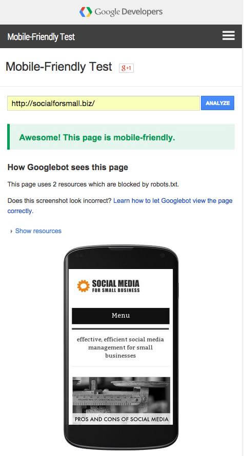 example of a site that passed google's mobile friendly tool