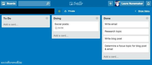 trello board screen shot