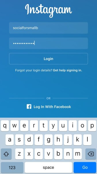 instagram log in screen iOS