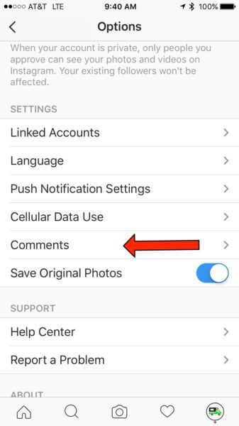 accessing instagram comment settings